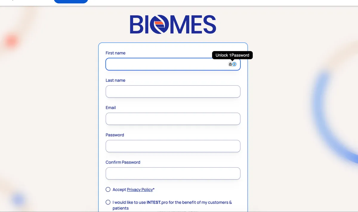 Biomes registration form