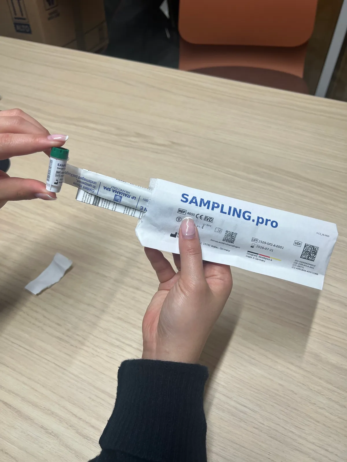 Collecting the sample with the cotton swab